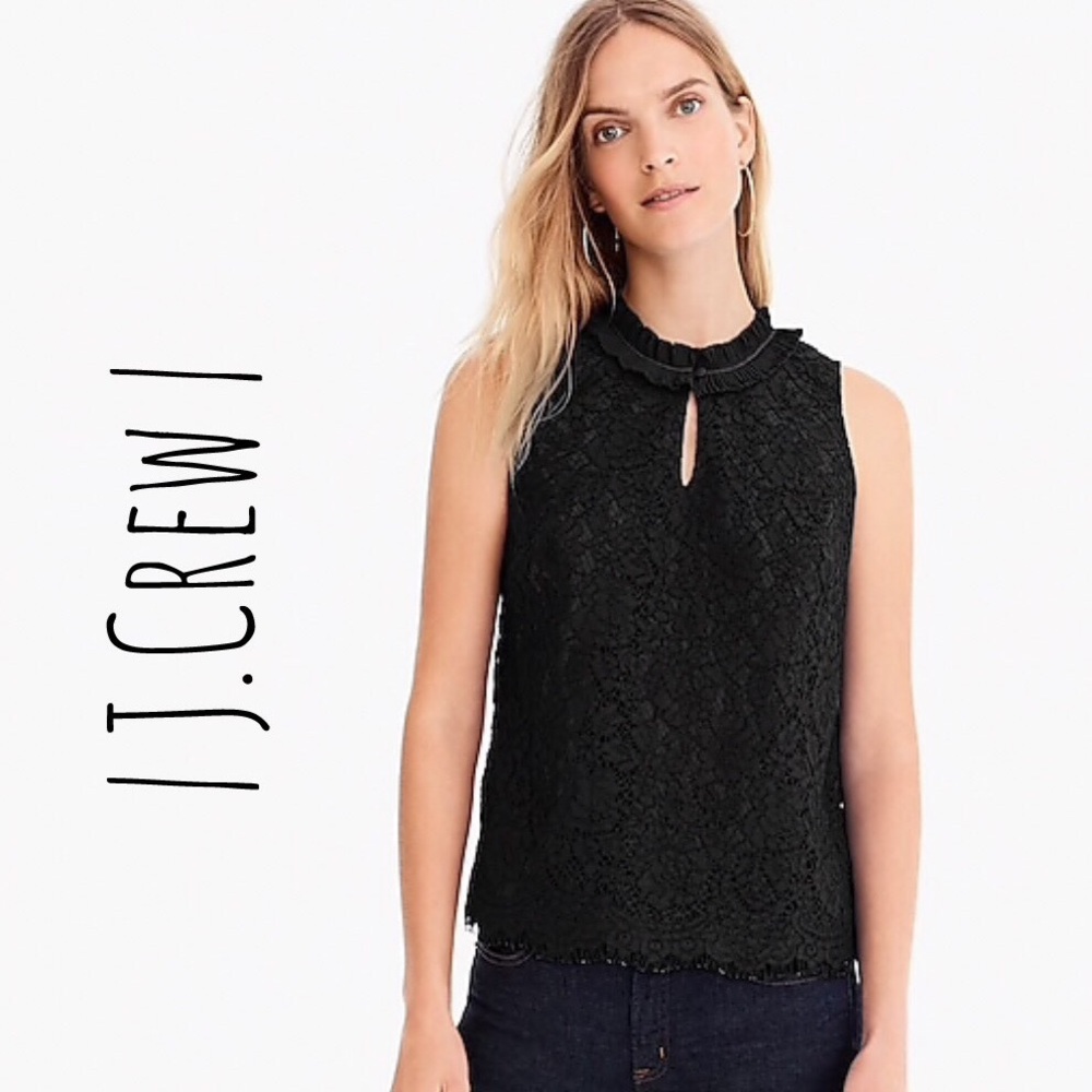 | J. Crew | Lace Ruffle Neck Top - Picture 1 of 2